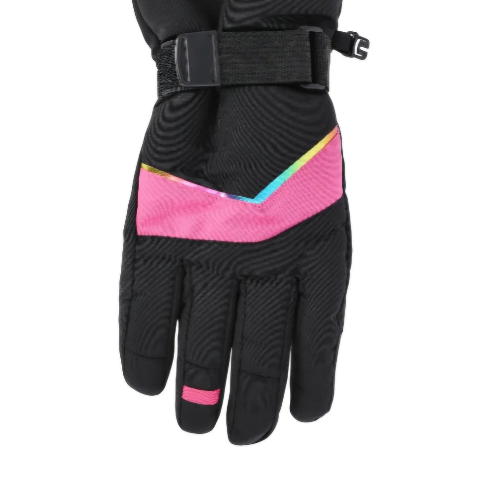 😃♡Ozark Trail Kids Mittens Black with Pink and Blue Accents